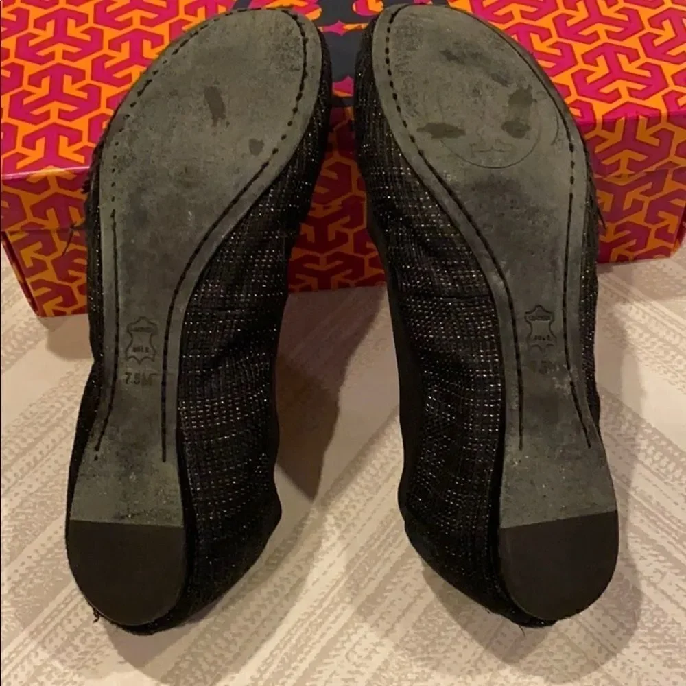 Tory Burch Black Caroline Arabia Elastic Flats - Size 7 1/2